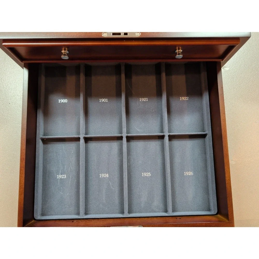 PCS Locking Wooden Coin Storage Cabinet Chest Morgan Peace Dollar Box